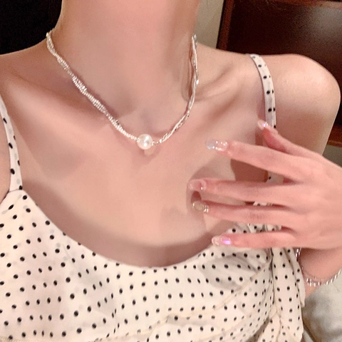 Collana Di Künstliche Perle Stile Francese Con Catena In Lega Argento Scintillante E Zircone Gioiello Elegante Minimalista Clavicola
