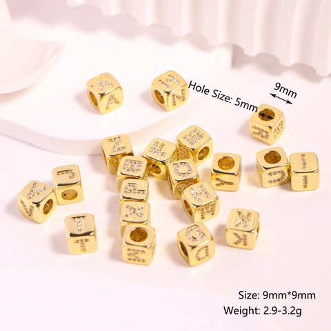 Gold Alphabet Beads Copper Cubic Zircon Initial Charms DIY Jewelry Bracelet Necklace Accessory
