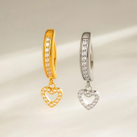 G23 Titanium Belly Piercing Ring Hollow Heart Cubic Zirconia Pavé Curved Navel Button Jewelry
