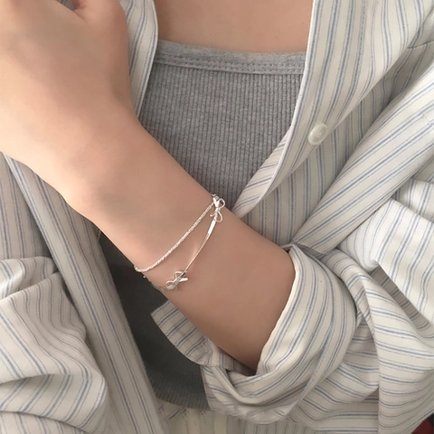 Pulsera De Cadena De Serpiente Con Lazo De Plata De Ley 925 Para Mujer Joyería De Mano Elegante Estilo Coreano