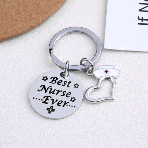 Llavero Best Nurse Ever de Acero Inoxidable Aleación Con Amuletos de Sombrero de Enfermera Corazón Flor Regalo de Acción de Gracias para Enfermera Doctor