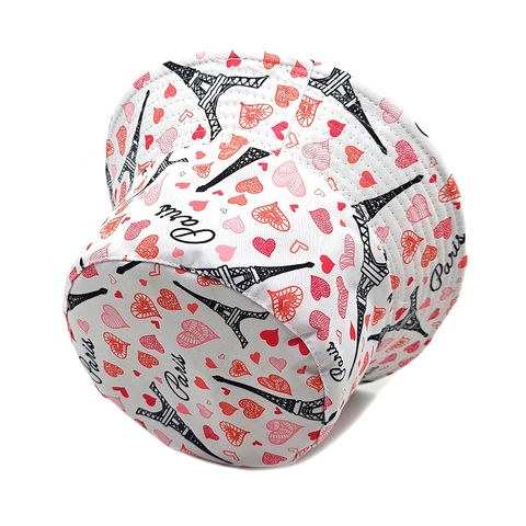 Parijs Eiffeltoren Hart Print Vissershoed Polyester Retro Mode Zonbescherming Outdoor Reizen Zonnehoed Voor Dames