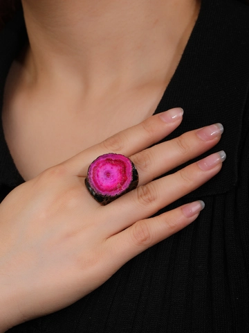 Natural Agate Druzy Geode Adjustable Ring Vintage Antique Copper Wide Band Bohemian Statement Jewelry For Women