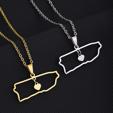 Collar Con Colgante Mapa De Puerto Rico Acero Inoxidable Corazón Hueco Joyería De Moda Minimalista Para Hombre Mujer