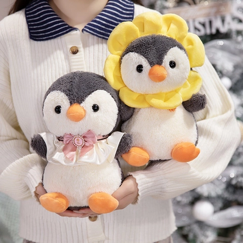 Pinguin Plüschtier Weiches Kuscheltier Puppe Mit Sonnenblumen Stirnband Und Fliege Süße Zimmer Deko Geschenk Für Kinder
