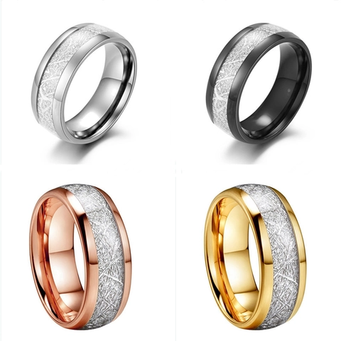 Herren Edelstahl Ring Meteorit Textur Einlage Polierte Kante Punk Band Mode Schmuck Cooles Accessoire Blau Schwarz