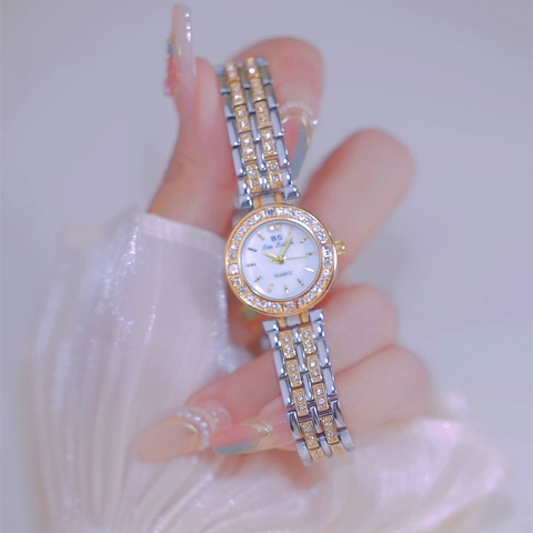 Damen Luxus Quarz Uhr Mit Strass Kleines Rundes Zifferblatt Wasserdicht Legierung Mode Armbanduhr Schmuckschließe