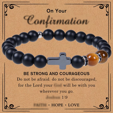 Naturstein Perlenarmband Mit Kreuzanhänger Matte Onyx Tigerauge Perlen Elastisch Religiöses Geschenk Schmuck Unisex