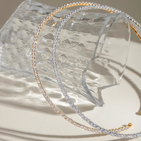 Roestvrijstalen Choker Halsketting Voor Dames Glinsterende Zirkonia Open Kraag Luxe Waterdicht Hypoallergeen Sieraden