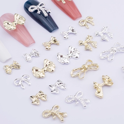 Fiocco Nail Art Charms Lega 3D Nastro Cuore Strass Gioielli Per Manicure Decorazione Fai Da Te Accessori Eleganti