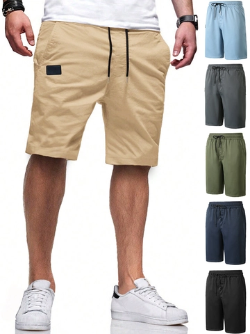 Men's Casual Sport Beach Shorts Woven Polyester Solid Color Elastic Waist Drawstring Quick Dry Shorts For Summer Outdoor