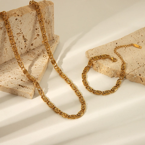 Collana In Acciaio Inossidabile Placcata Oro 18K Catena Spessa Geometrica Resistente All'Ossidazione Gioielli Minimalisti Ipoallergenici
