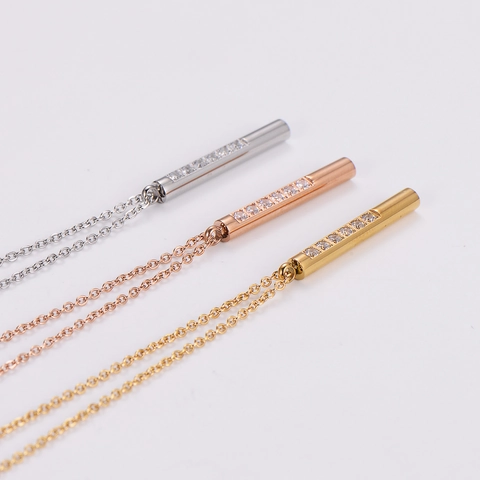 Minimalist Cylinder Bar Pendant Necklace 316L Stainless Steel Zircon Geometric Jewelry Gift For Women Trendy