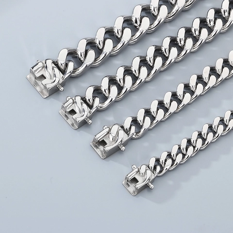 Bracelet Maille Cubaine Homme Acier Inoxydable Poli Style Hip Hop Punk Chaîne Simple Bijoux Pour Homme Décontracté