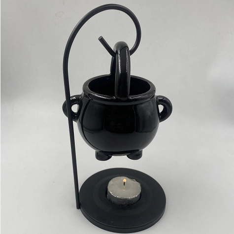 Hanging Cauldron Essential Oil Burner Ceramic Fragrance Wax Melt Warmer With Iron Rack Witch Soup Cup Decor