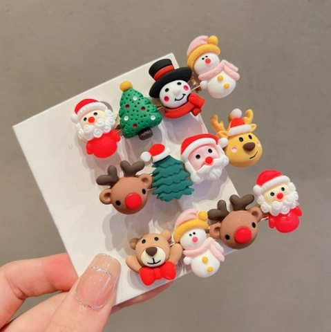 Mollette Per Capelli Di Natale Per Bambini Resina Cartone Animato Babbo Natale Renna Pupazzo Di Neve Albero Ragazze
