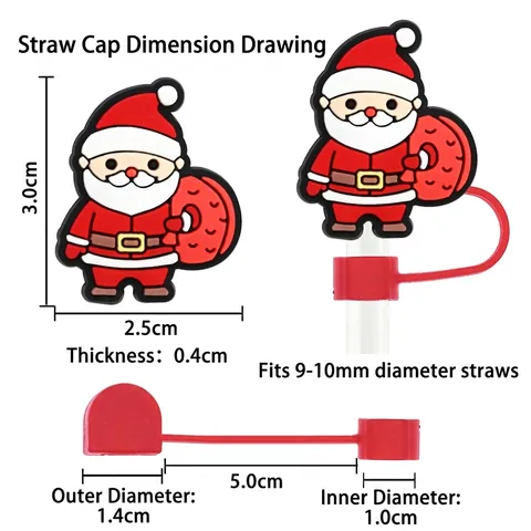 Weihnachten Strohhalm Aufsatz Silikon Wiederverwendbare Staubschutz Stecker Zubehör Weihnachtsmann Pinguin Rentier Schneemann Dekor