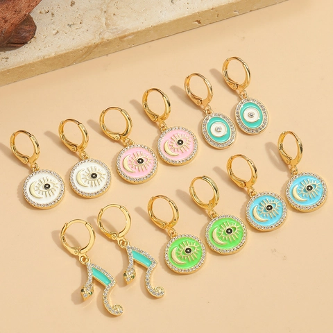 Böser Blick Mond Creolen Für Damen Kupfer Zirkonia Emaille Schlange Ohrhänger Vintage Boho Stil Schmuck Geschenk
