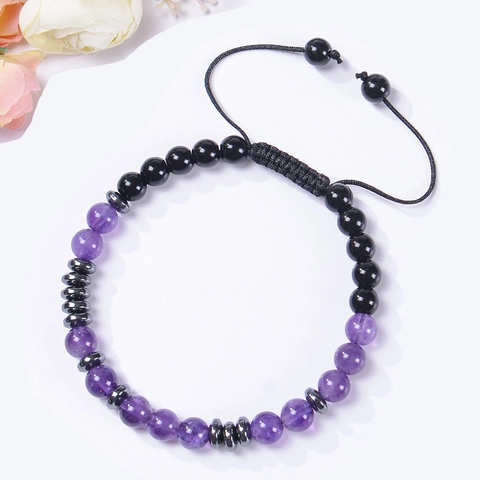 Pulsera Código Morse Amatista Natural Piedra Esmerilada Para Mujer Cuerda Trenzada Ajustable Joyería Regalo Con Tarjeta