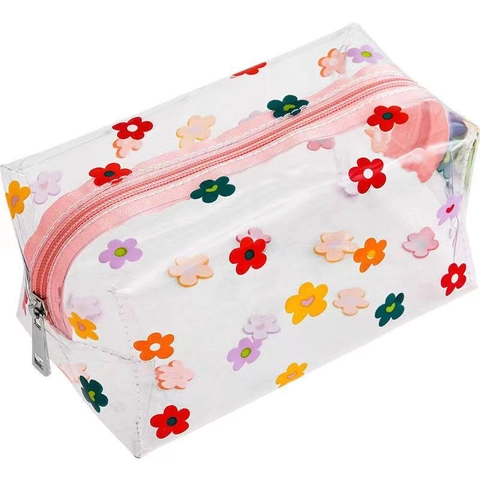 Transparent PVC Makeup Bag Waterproof Cosmetic Pouch Fruit Floral Printed Travel Toiletry Storage Organizer For Women
