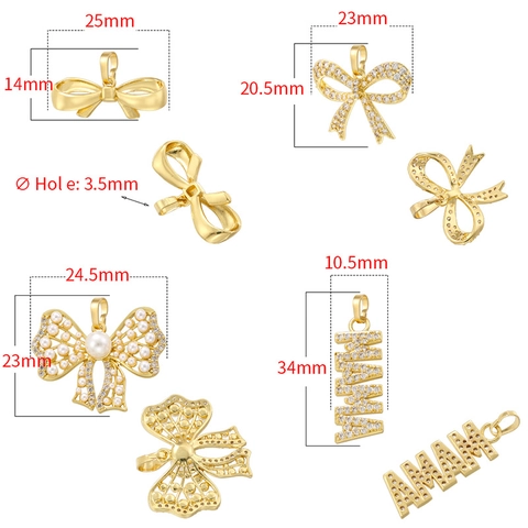 Brass Bowknot Mama Letter Pendant Inlaid Zircon Faux Artificial Pearl Fashion Jewelry Charms For Women Stylish Versatile Accessories