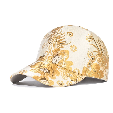 Casquette De Baseball Style Chinois Jacquard Broderie Florale Bord Incurvé Réglable Texture Satinée Chapeau De Soleil