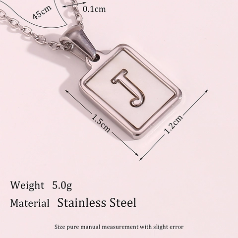 Edelstahl Rechteck Buchstaben Anhänger Halskette mit Künstlicher Perle Inlay Silber Alphabet Initial Charm für Damen Minimalistischer Schmuck