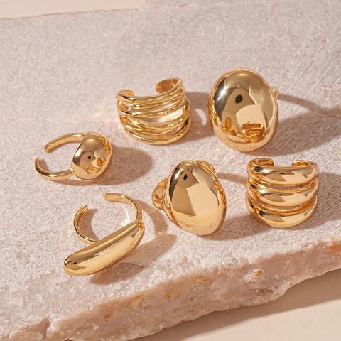 Chunky Geometric Metal Rings Alloy Polished Mirror Surface Oval Bean Shape Minimalist Finger Jewelry For Women