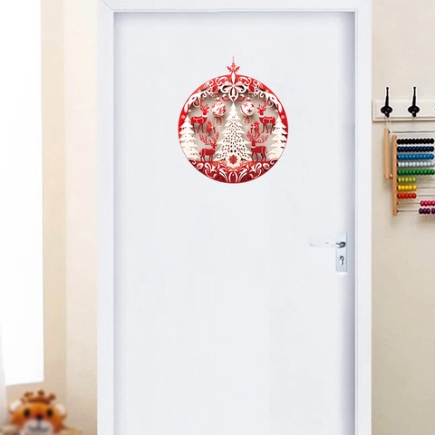 Christmas Reindeer Snowflake Tree Pattern Round PVC Stickers Hollow Wall Decals Window Door Glass Home Decor Holiday