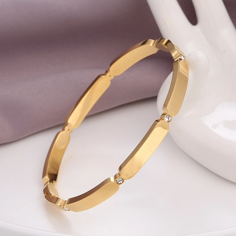 Elegante Pulsera De Brazalete De Acero Inoxidable Con Diamantes De Imitación Brillantes Eslabón Rectangular Joyería Para Mujer