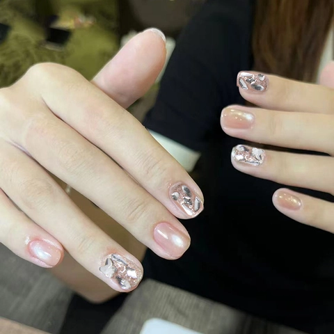 Cat Eye Press On Nägel Süßes Rosa Kurze Quadratische Künstliche Nägel Mit Strass Schmetterling Glitzer Für Frauen