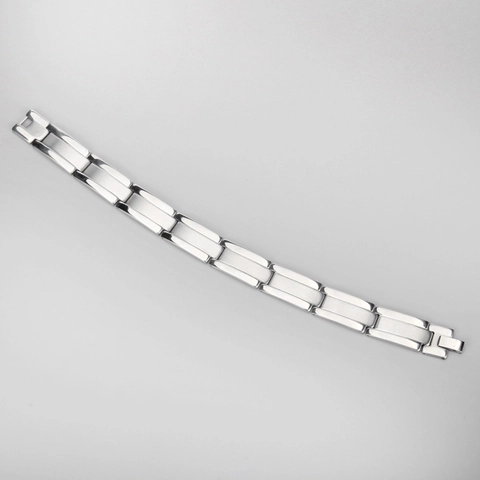 Men Stainless Steel Bracelet Simple Rectangular Link Chain Polished Brushed Texture Hip Hop Punk Style Jewelry Silver Color