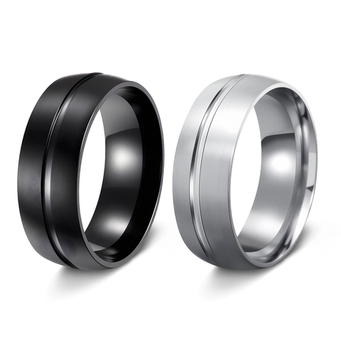 Stainless Steel Ring Men Women Matte Brushed Finish Groove Design Fashion Jewelry Simple Industrial Style