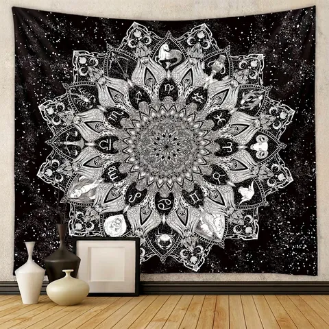 Wall Tapestry Polyester Hanging Cloth For Bedroom Decor Bohemian Mandala Zodiac Moon Phase Mushroom Butterfly Nature Retro