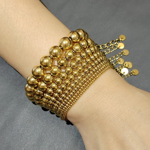 Pulsera Minimalista de Acero Inoxidable con Cuentas Redondas para Hombre Mujer Oro Plata Irisado Pulsera de Cadena Ajustable Joyería Regalo