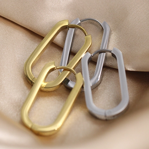 Pendientes De Aro Geométricos Minimalistas En Forma De U Rectangulares Corazón Acero Inoxidable Chapado En Oro De 18K