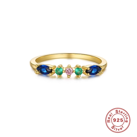 Geometrischer Ring Aus 925 Sterling Silber Mit Bunten Zirkonia Fünf Steine Gold Vergoldet Eleganter Schmuck Für Damen