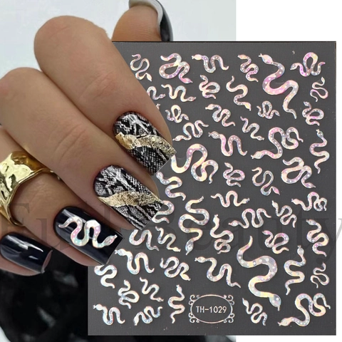 3D Nagelkunst Aufkleber Holographisch Laser Metallisch Schlange Stern Herz Schachbrett Ultradünn Selbstklebend DIY Deko