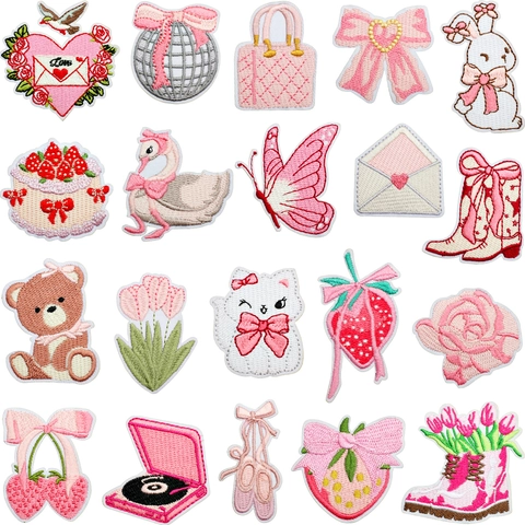 Stickerei Aufnäher Rosa Süße Liebe Herz Cartoon Bär Zum Aufbügeln Aufnähen Dekorativ Applikation Für Kleidung Taschen Hüte Stoff DIY