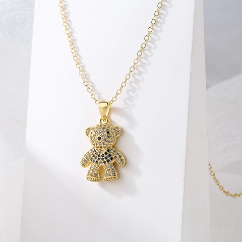 Collar Con Colgante De Oso Peluche Cobre Chapado En Oro Micro Circón Diamantes De Imitación Joyería De Animales