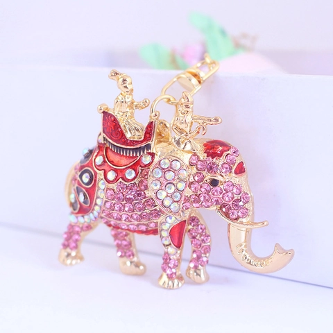 Portachiavi Elefante Con Strass Lega Di Zinco Smalto Pendente Animale Accessorio Per Borsa Placcato Oro Colorato Per Donna