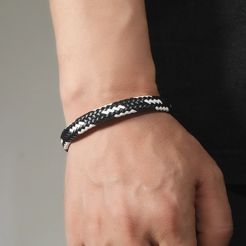 Geflochtenes Lederarmband Mit Magnetverschluss Aus Legierung Retro Geometrisches Herrenarmband Vintage Handgelenkriemen Schmuck