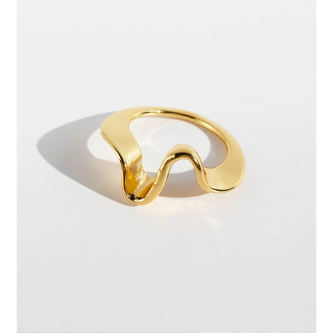 Minimalistischer Wellenförmiger Unregelmäßiger Ring Messing Vergoldet Geometrisches Stapelbares Band Schicker Schmuck Für Damen