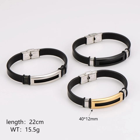 Pulsera De Cuero Para Hombre Acero Inoxidable Placa ID Geométrica Joyería De Moda Minimalista Con Cierre Magnético