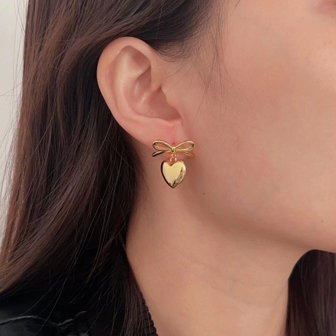 Orecchini Pendenti Con Fiocco Cuore A V Lega Metallica Lucida Minimalista Elegante Gioielli Di Moda Per Donne
