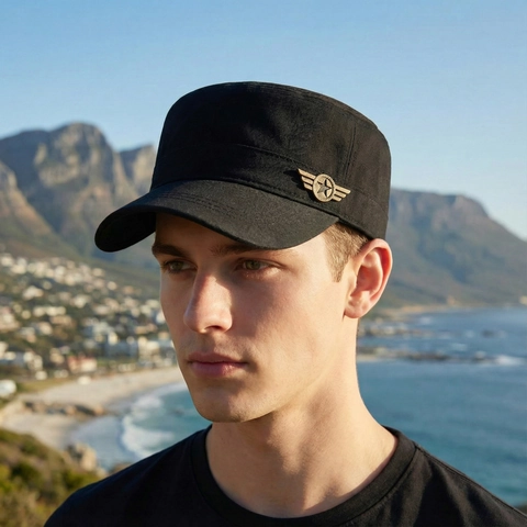 Casquette Cadet En Coton Chapeau Militaire Dessus Plat Broderie Réglable Respirant Protection Solaire Extérieur