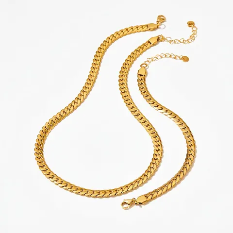 Necklace Bracelet Women Stainless Steel Cuban Curb Link Chain Fashion Jewelry High Polished Plated Minimalist