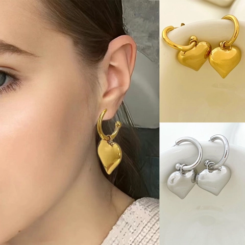 Gepofte Hart Oorbellen Roestvrij Staal 18K Verguld Hoogglans Gepolijst Eenvoudige Chique Sieraden Voor Dames