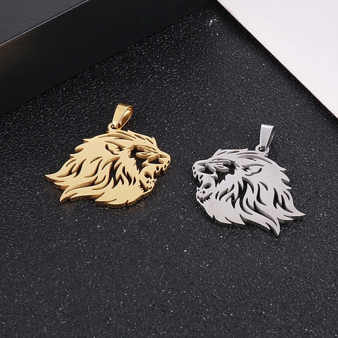 Lion Head Pendant Necklace Hollow Out Stainless Steel Hip Hop Punk Jewelry For Men Women