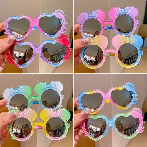 Occhiali Da Sole Per Bambini Sfumati Cartoni Animati Cuore Tondo Montatura Plastica Protezione UV Moda Bambini
